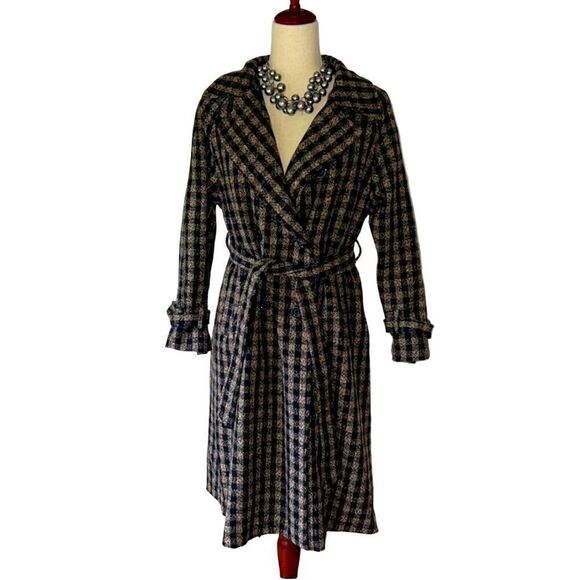 Nerazzurri Women’s S gorgeous Black and brown check long belted coat jacket - Picture 1 of 16